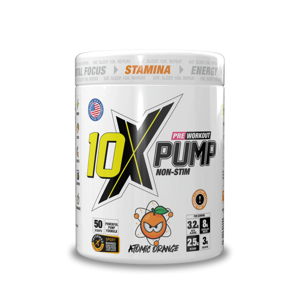 10X Athletic PUMP Caffeine-Free Pre Workout Powder 600g | Non-Stim Formula | 50 Servings | 12g Per Serving | Sugar Free