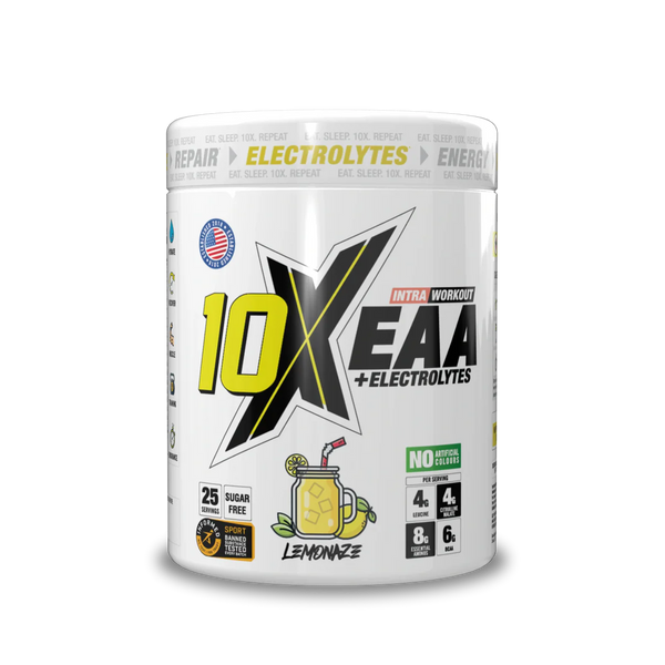 10X EAA with Electrolytes | 9 Essential Amino Acids + B Vitamins | 750mg Electrolytes | 25 Servings | Vegan, Sugar-Free