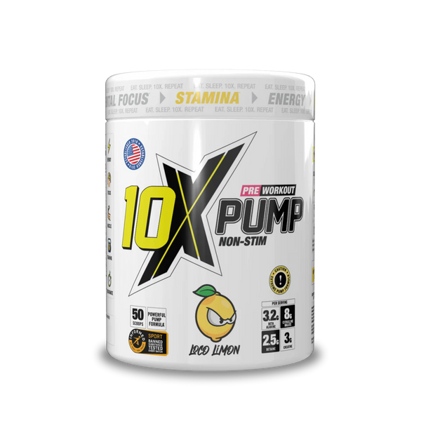 10X Athletic PUMP Caffeine-Free Pre Workout Powder 600g | Non-Stim Formula | 50 Servings | 12g Per Serving | Sugar Free