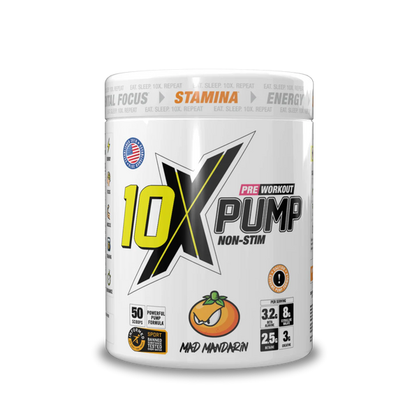 10X Athletic PUMP Caffeine-Free Pre Workout Powder 600g | Non-Stim Formula | 50 Servings | 12g Per Serving | Sugar Free