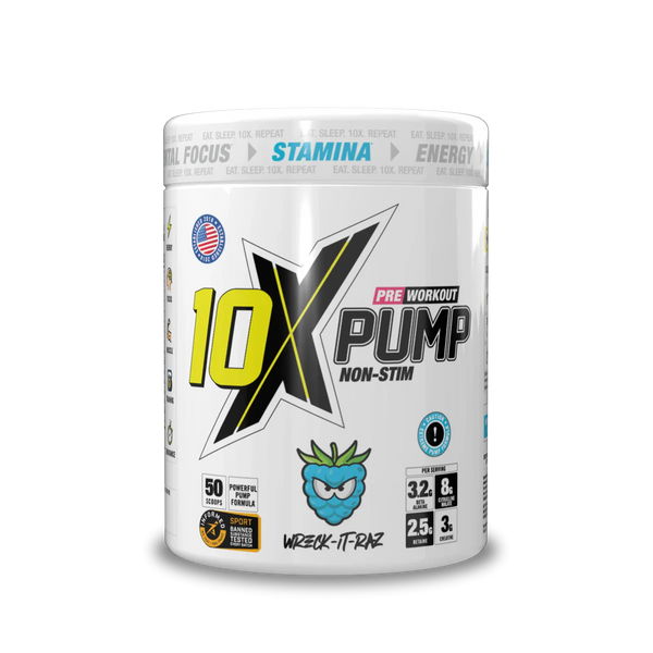 10X Athletic PUMP Caffeine-Free Pre Workout Powder 600g | Non-Stim Formula | 50 Servings | 12g Per Serving | Sugar Free