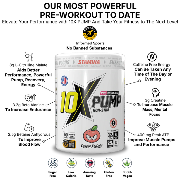 10X Athletic Pump Pre Workout Bundle | Caffeine-Free Non-Stim Formula 600g + FREE Creatine Monohydrate + FREE Neon Shaker | 50 Servings | Muscle Pump & Performance Support