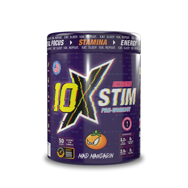 10X Athletic STIM Pre Workout Powder 600g | 400mg Caffeine | 50 Servings | 12g Per Serving | Sugar Free