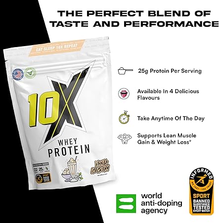 10X Athletic Whey Protein Bundle | 25g Protein Per Serving | 22 Servings | Low Calorie | Vegetarian + FREE Creatine Monohydrate + FREE Shaker Bottle