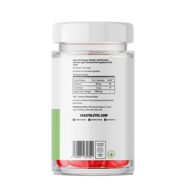 10X Apple Cider Vinegar Gummies | 1000mg ACV | 60 Vegan Gummies | Vitamin C & Chromium | Apple Flavor | Digestion & Metabolism Support