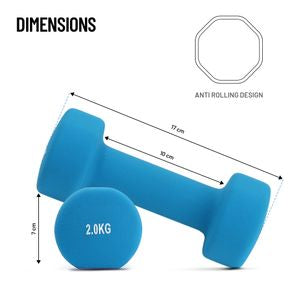 Axox Fitness Neoprene Dumbbell | 2kg Pair | Color-Coded | Strength & Rehab