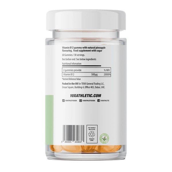 10X Athletic Vitamin B12 Gummies | High Strength B12 Energy Supplement | 60 Gummies | Vegan | Supports Energy, Focus & Immune System | Pineapple Flavor