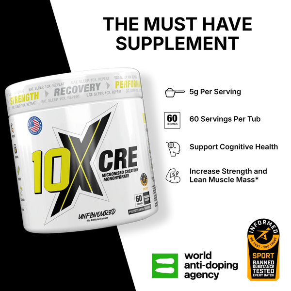 10X Creatine Monohydrate Powder 300g | 5g Per Serving | 60 Servings | Unflavoured | Vegan