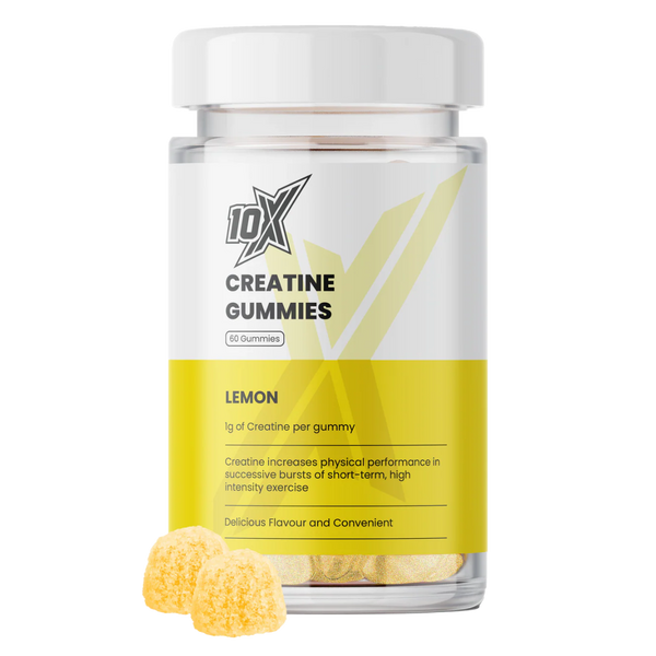 10X Creatine Gummies lemon flavor bottle on a white background