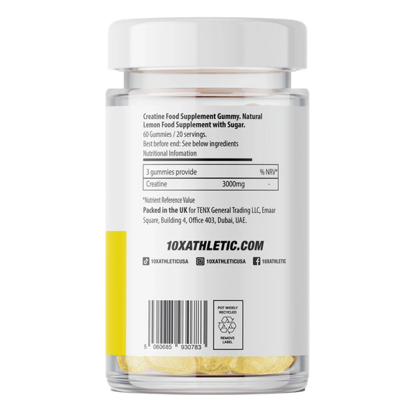 Jar of gummy supplements with a label on a white background