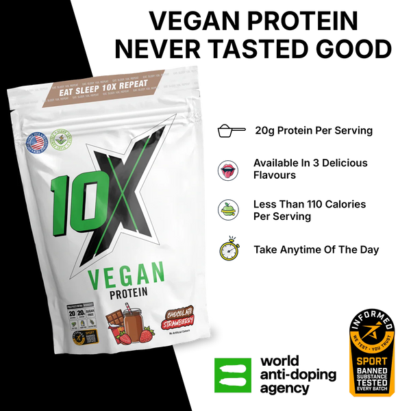 10X Athletic Vegan Protein | 20g Plant-Based Protein | 20 Servings | Gluten-Free, Nut-Free, Lactose-Free | Low-Calorie
