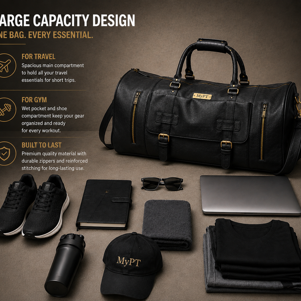 MyPT Leather Travel Duffel Bag | Premium Gym, Travel & Weekender Bag