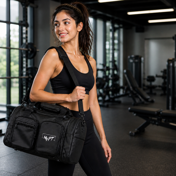 MyPT Gym Bag | Sports Duffle Bag with Shoe Compartment | Waterproof | Multi-Pocket | Men & Women | Black