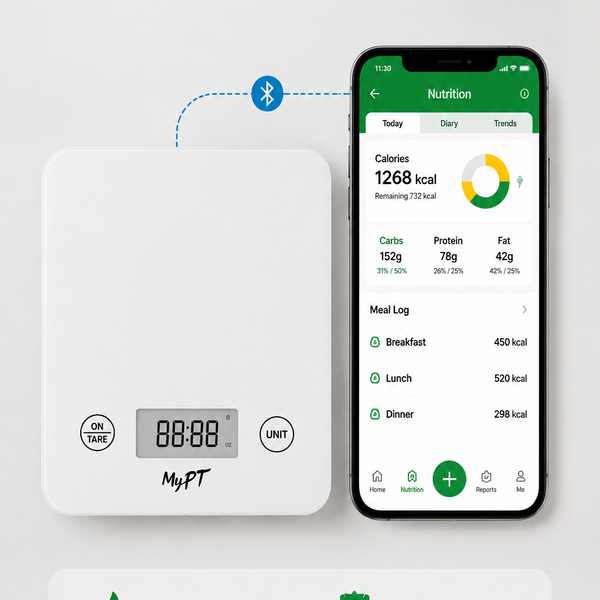 MyPT Smart Nutrition Kitchen Scale | App Connected | 1g Precision | Calorie & Macro Tracking | White