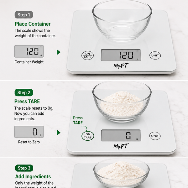 MyPT Smart Nutrition Kitchen Scale | App Connected | 1g Precision | Calorie & Macro Tracking | White