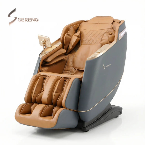 Sereno Enzonia+ Full Body Massage Chair | SL Track, 18 Airbags, Heat Therapy, Zero Gravity, Bluetooth & Wireless Charging – Brown