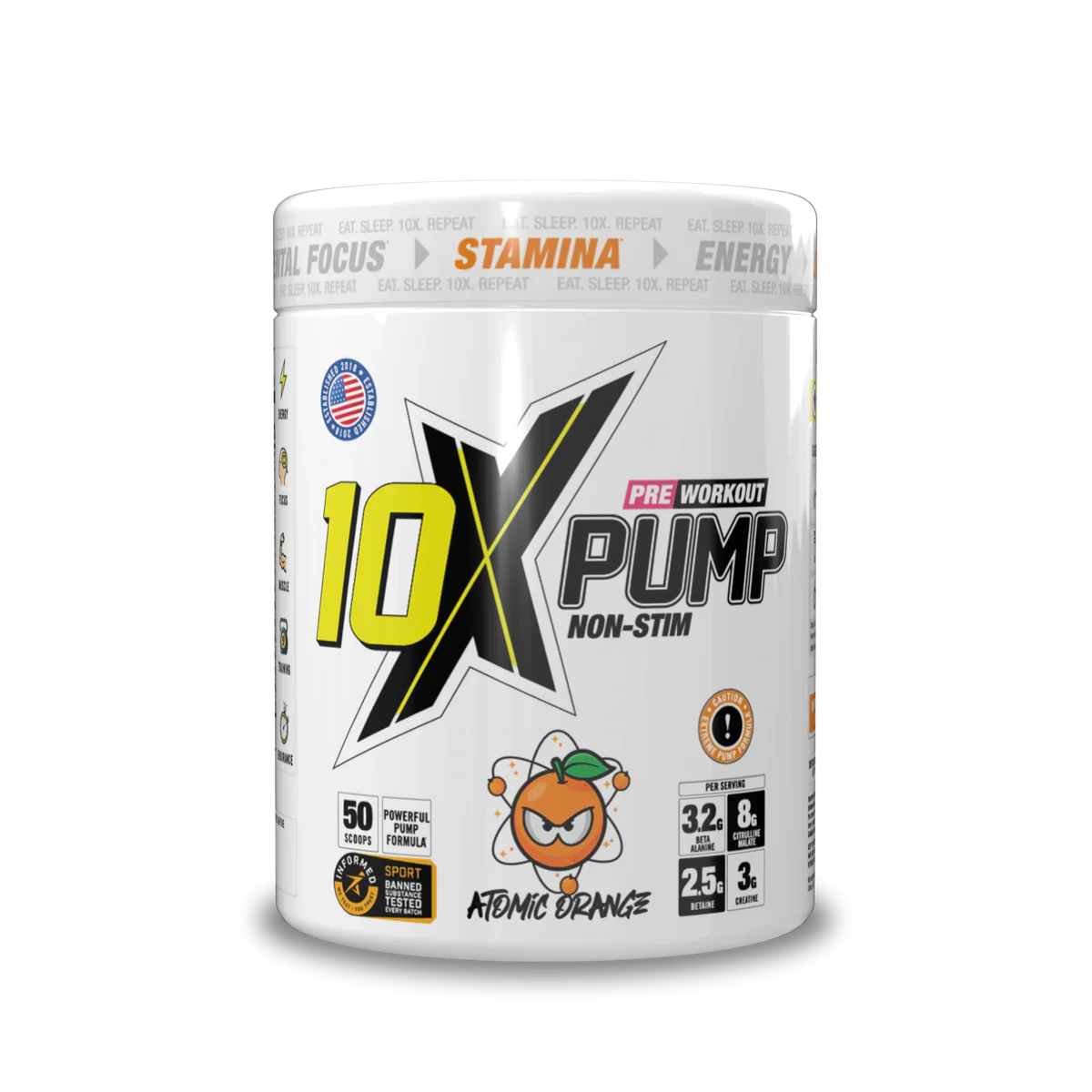 10X Pump Caffeine-Free Pre Workout Powder 600g | Non-Stim Pump Formula | 50 Servings | 12g Per Serving | Sugar Free Pre Workout Supplement