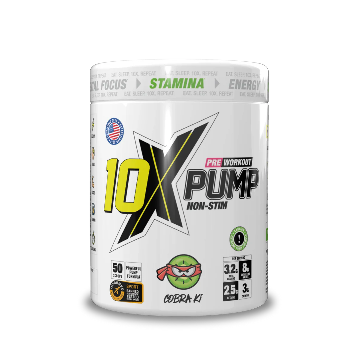 10X Pump Caffeine-Free Pre Workout Powder 600g | Non-Stim Pump Formula | 50 Servings | 12g Per Serving | Sugar Free Pre Workout Supplement