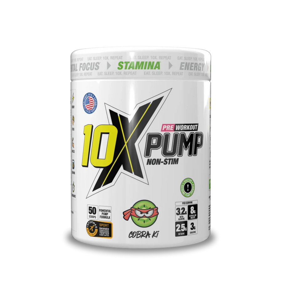 10X Athletic PUMP Caffeine-Free Pre Workout Powder 600g | Non-Stim Formula | 50 Servings | 12g Per Serving | Sugar Free