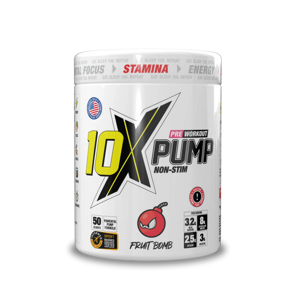10X Athletic PUMP Caffeine-Free Pre Workout Powder 600g | Non-Stim Formula | 50 Servings | 12g Per Serving | Sugar Free