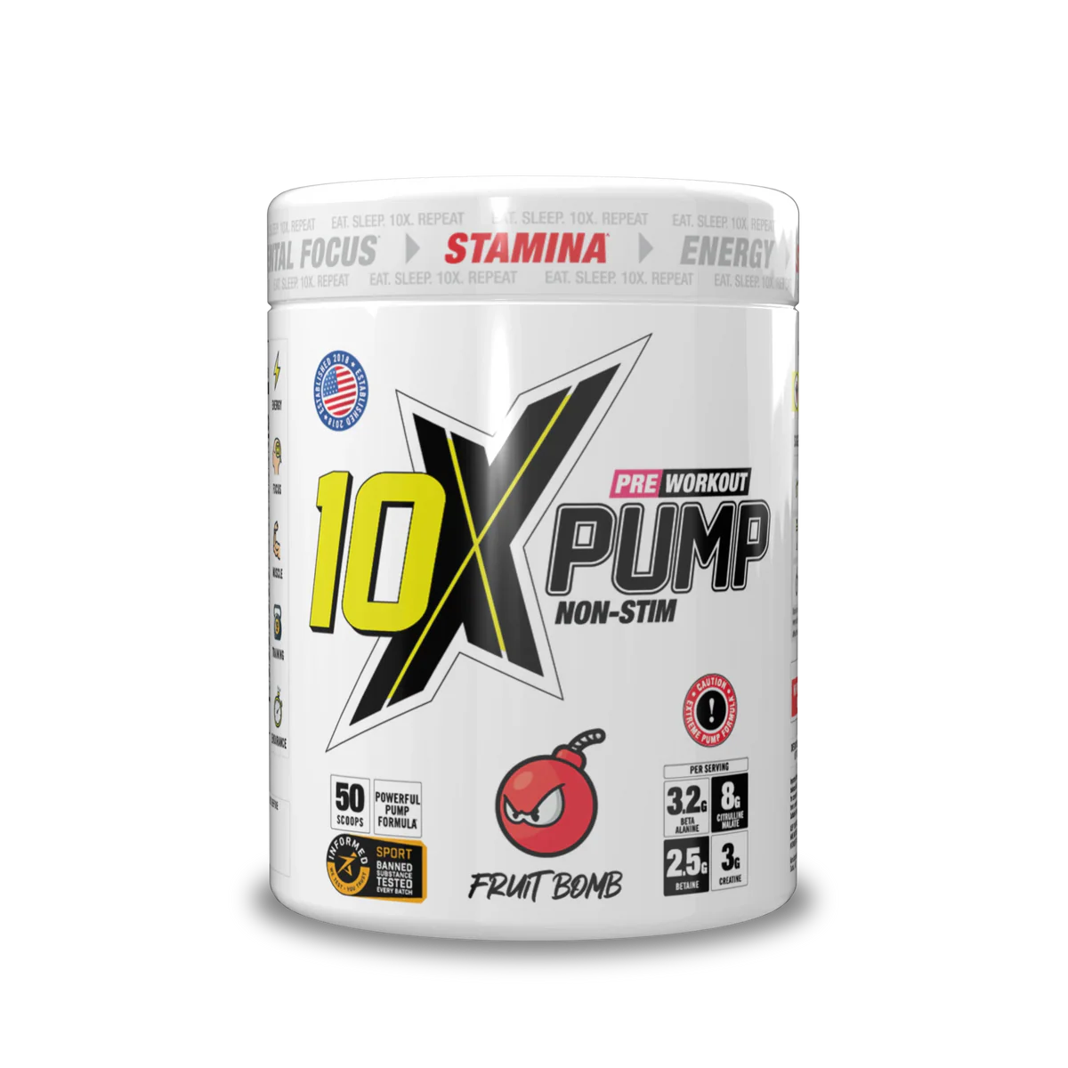 10X Pump Caffeine-Free Pre Workout Powder 600g | Non-Stim Pump Formula | 50 Servings | 12g Per Serving | Sugar Free Pre Workout Supplement