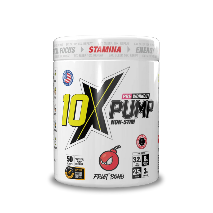 10X Athletic PUMP Caffeine-Free Pre Workout Powder 600g | Non-Stim Formula | 50 Servings | 12g Per Serving | Sugar Free