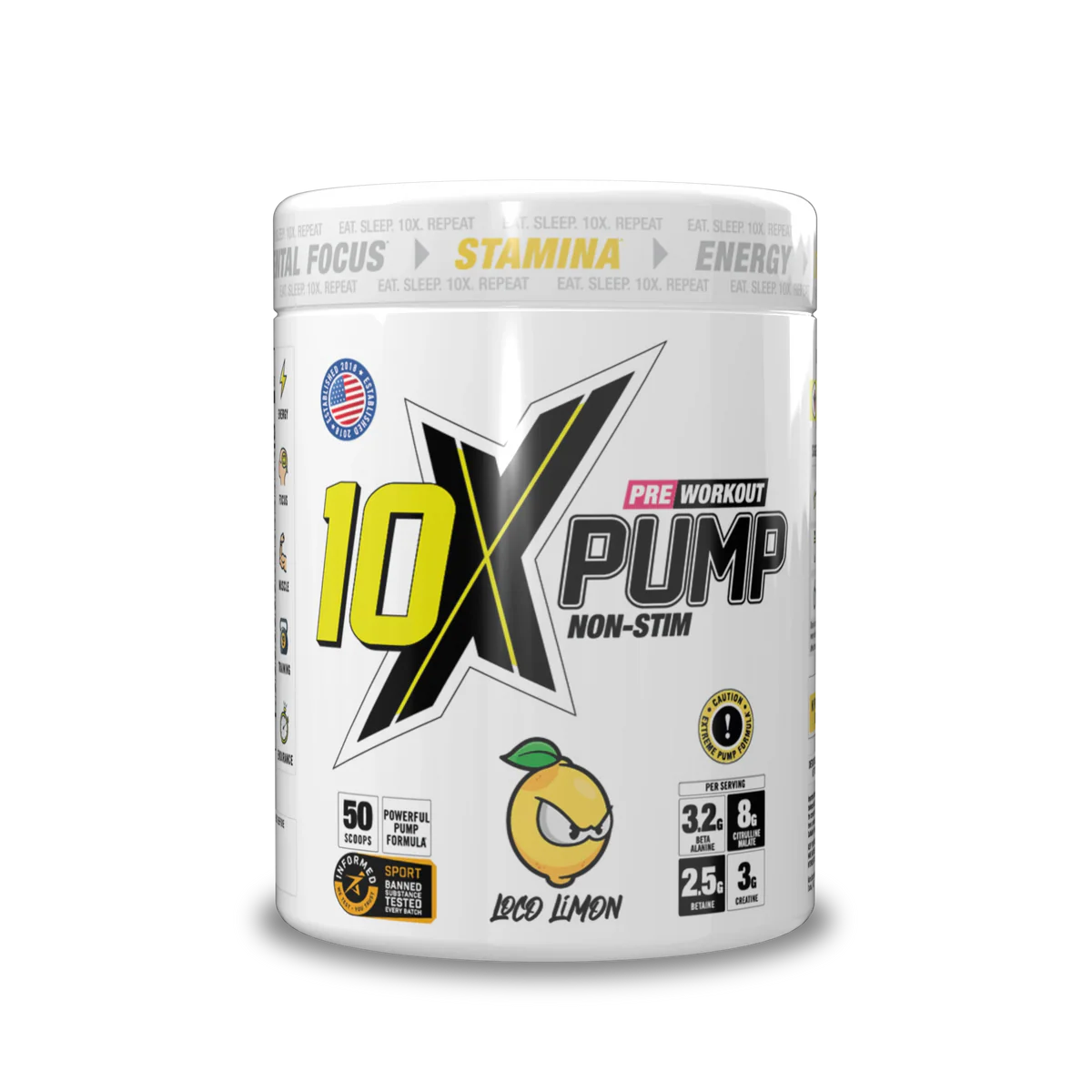 10X Pump Caffeine-Free Pre Workout Powder 600g | Non-Stim Pump Formula | 50 Servings | 12g Per Serving | Sugar Free Pre Workout Supplement