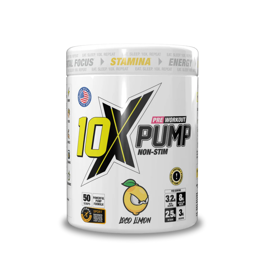 10X Athletic PUMP Caffeine-Free Pre Workout Powder 600g | Non-Stim Formula | 50 Servings | 12g Per Serving | Sugar Free