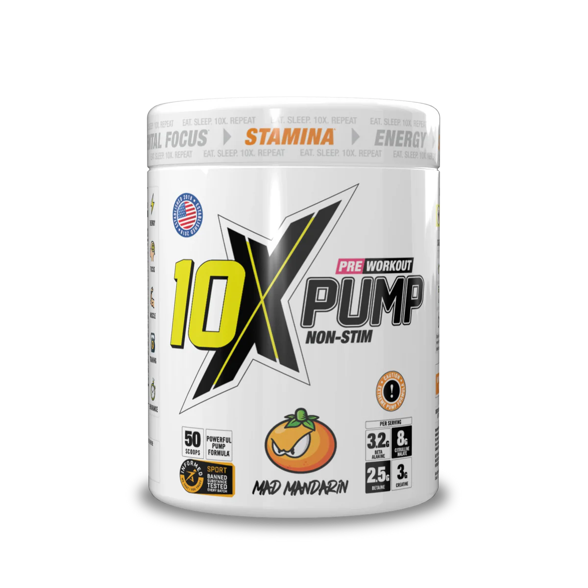 10X Pump Caffeine-Free Pre Workout Powder 600g | Non-Stim Pump Formula | 50 Servings | 12g Per Serving | Sugar Free Pre Workout Supplement