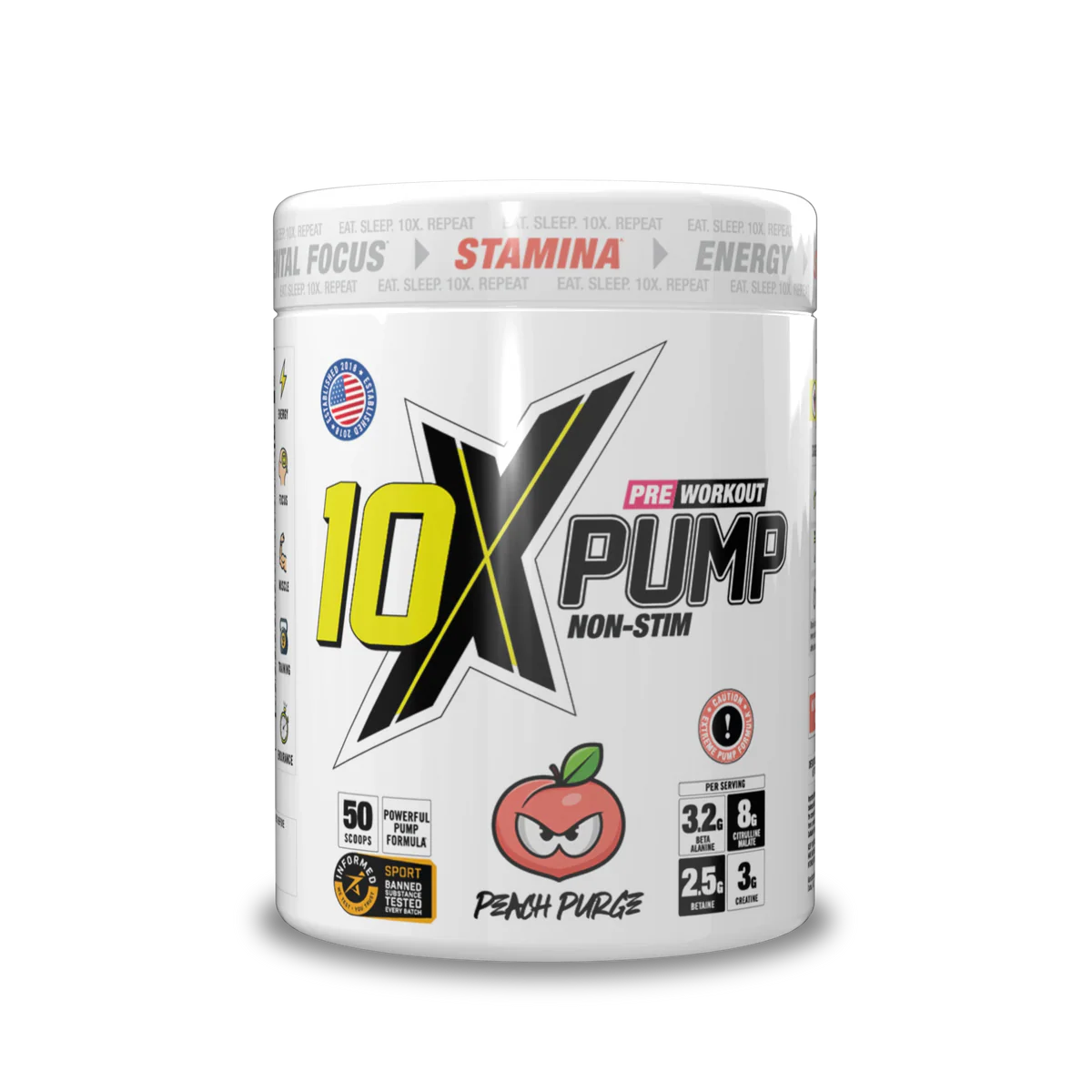 10X Pump Caffeine-Free Pre Workout Powder 600g | Non-Stim Pump Formula | 50 Servings | 12g Per Serving | Sugar Free Pre Workout Supplement