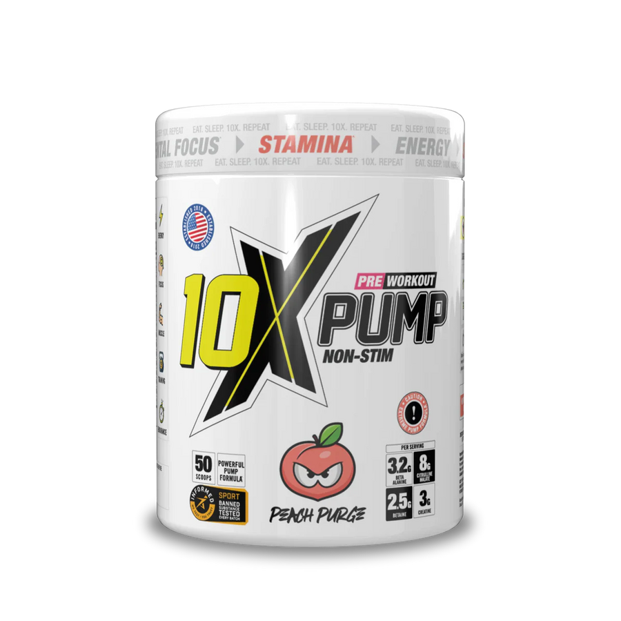 10X Athletic PUMP Caffeine-Free Pre Workout Powder 600g | Non-Stim Formula | 50 Servings | 12g Per Serving | Sugar Free
