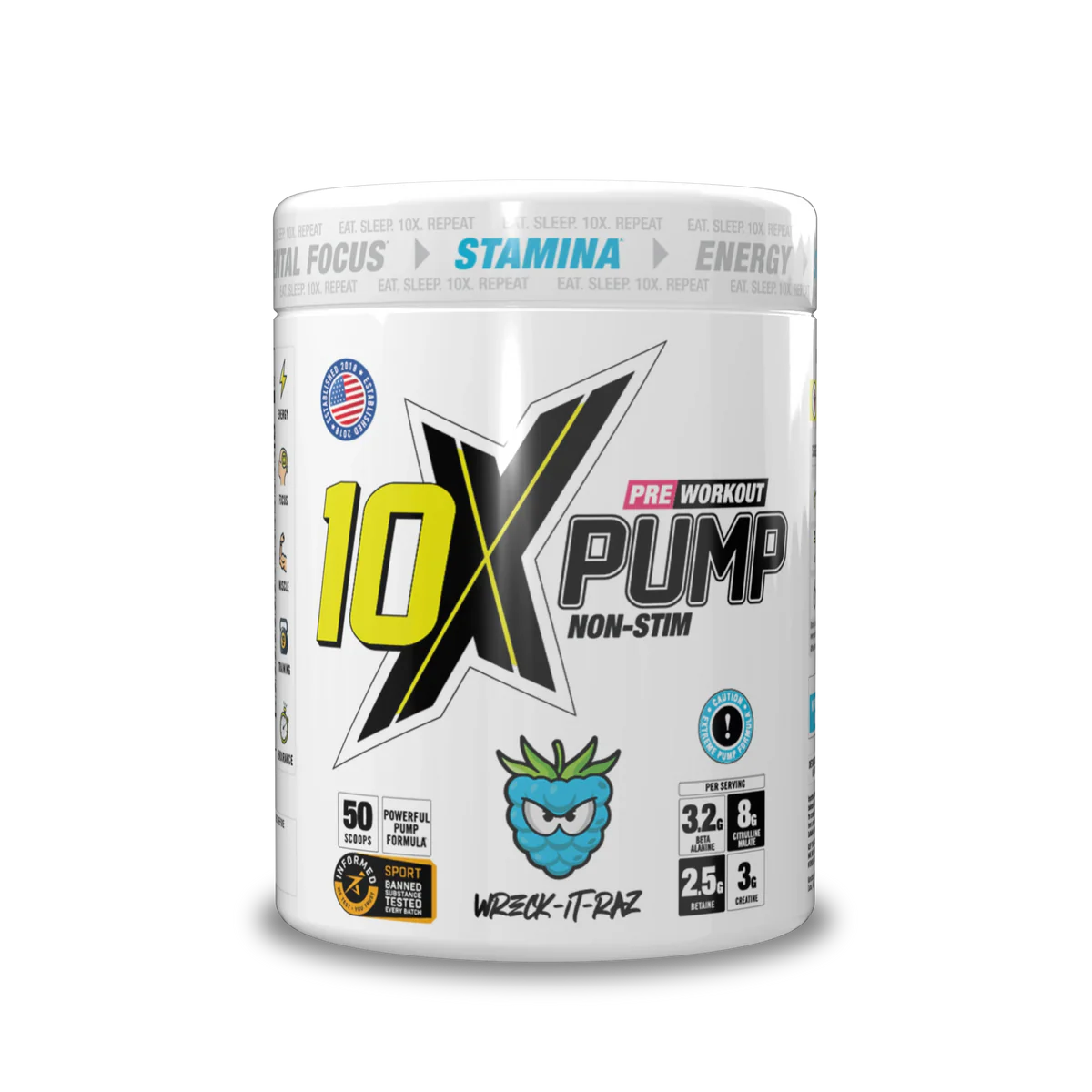 10X Pump Caffeine-Free Pre Workout Powder 600g | Non-Stim Pump Formula | 50 Servings | 12g Per Serving | Sugar Free Pre Workout Supplement