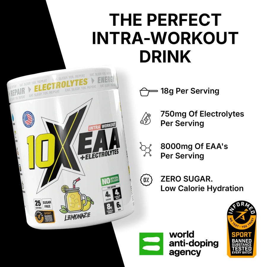 10X EAA with Electrolytes | 9 Essential Amino Acids + B Vitamins | 750mg Electrolytes | 450 gms