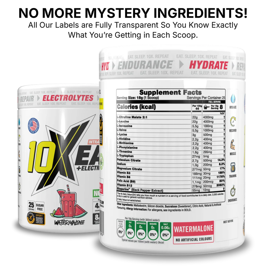 10X EAA with Electrolytes | 9 Essential Amino Acids + B Vitamins | 750mg Electrolytes | 450 gms