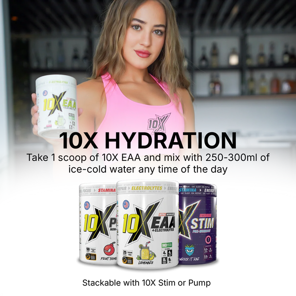 10X EAA with Electrolytes | 9 Essential Amino Acids + B Vitamins | 750mg Electrolytes | 25 Servings | Vegan, Sugar-Free