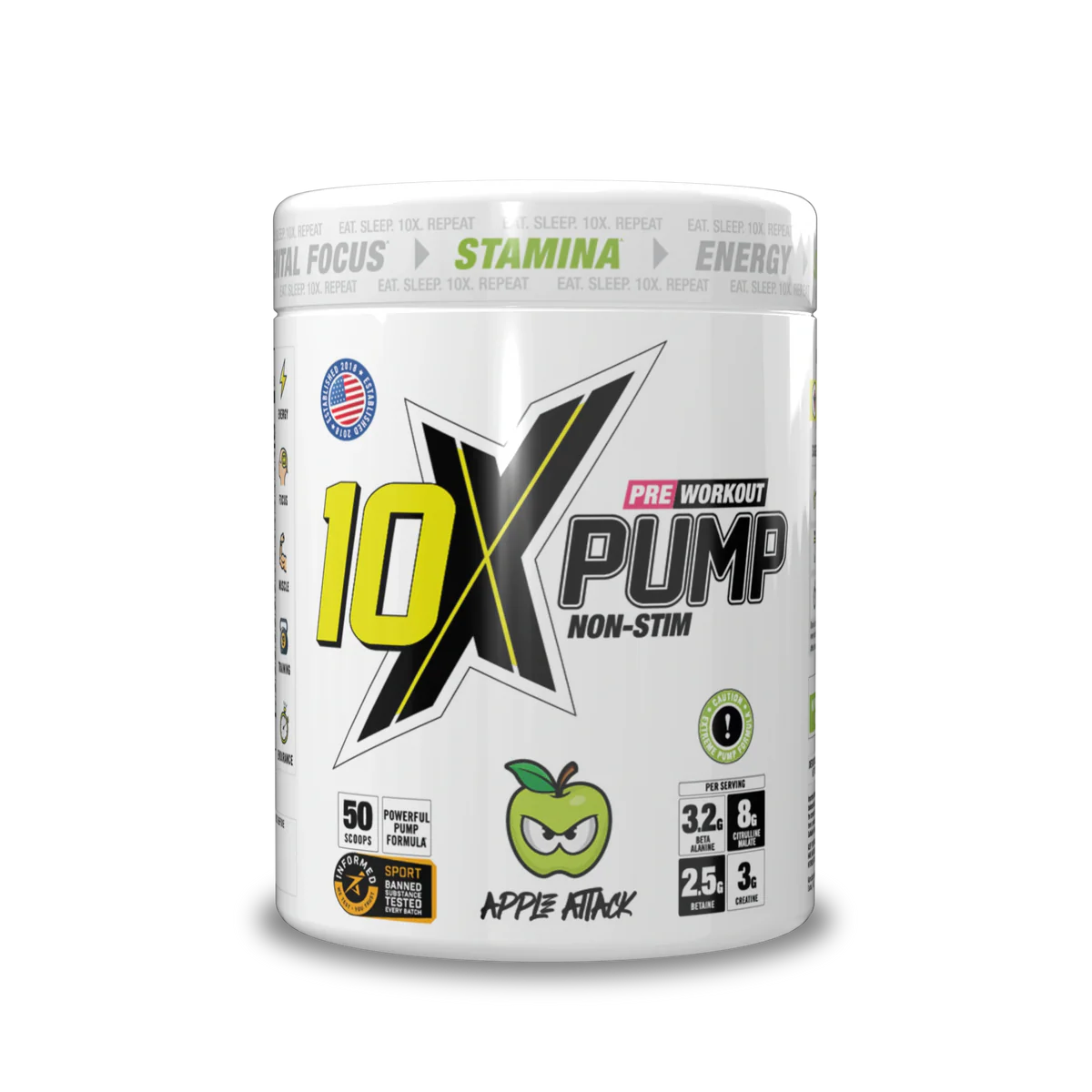 10X Athletic Pump Pre Workout Bundle | Caffeine-Free Non-Stim Formula 600g + FREE Creatine Monohydrate + FREE Neon Shaker | 50 Servings | Muscle Pump & Performance Support