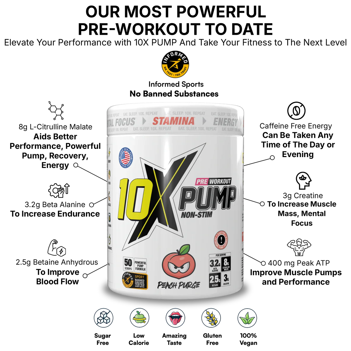 10X Athletic Pump Pre Workout Bundle | Caffeine-Free Non-Stim Formula 600g + FREE Creatine Monohydrate + FREE Neon Shaker | 50 Servings | Muscle Pump & Performance Support