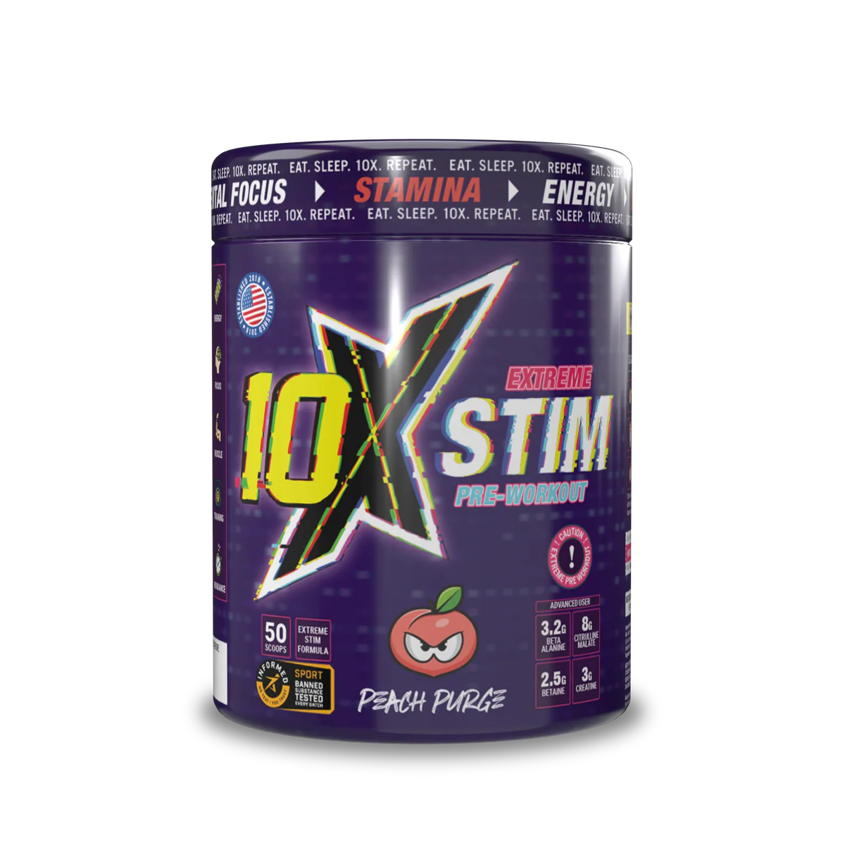 10X STIM Pre-Workout | 50 Servings | 450mg Caffeine | 8g Citrulline, 3.2g Beta Alanine, 3g Creatine | Vegan, Sugar-Free