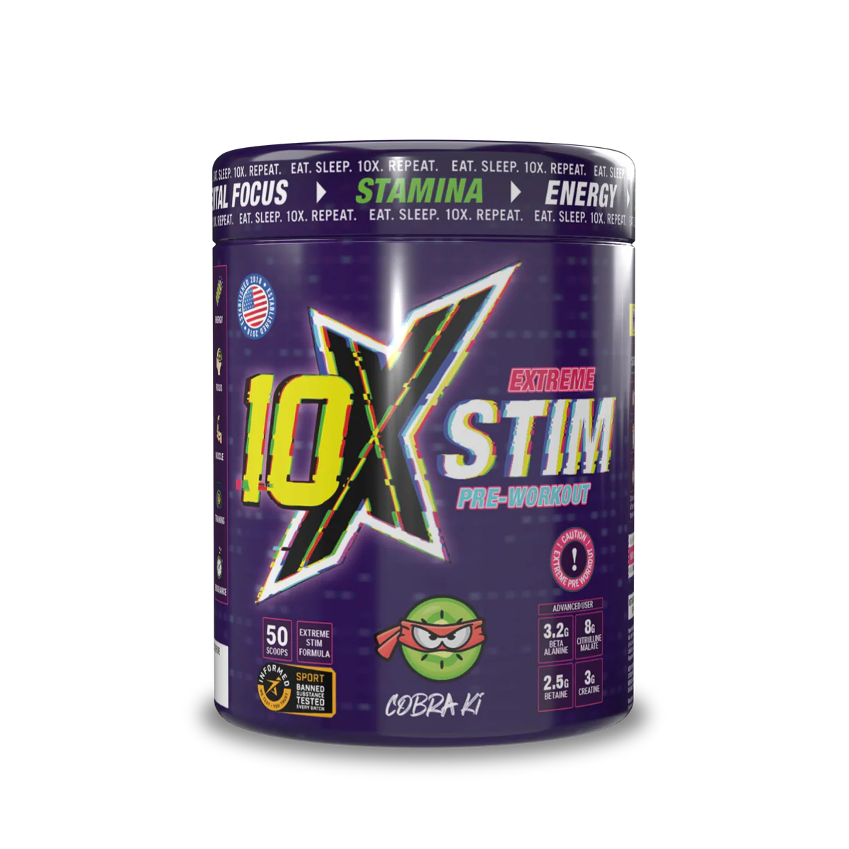 10X STIM Pre-Workout | 50 Servings | 450mg Caffeine | 8g Citrulline, 3.2g Beta Alanine, 3g Creatine | Vegan, Sugar-Free