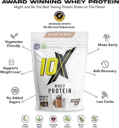 10X Athletic Whey Protein Bundle | 25g Protein Per Serving | 22 Servings | Low Calorie | Vegetarian + FREE Creatine Monohydrate + FREE Shaker Bottle