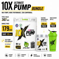 10X Athletic Pump Pre Workout Bundle | Caffeine-Free Non-Stim Formula 600g + FREE Creatine Monohydrate + FREE Neon Shaker | 50 Servings | Muscle Pump & Performance Support