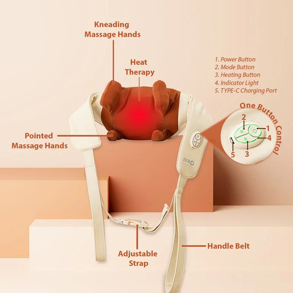 Euphoria Minimalist Shoulder Massager - Kneading, Heat Therapy, 3 Modes, Type-C - Multi-Body Pain Relief