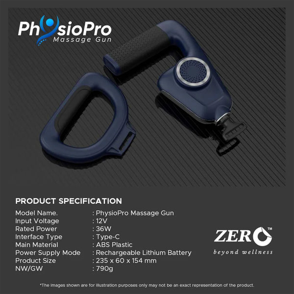 Physio Pro Massage Gun - Deep Tissue Percussion Therapy, 6 Intensity Levels, Stretch Belt - Portable & Rechargeable