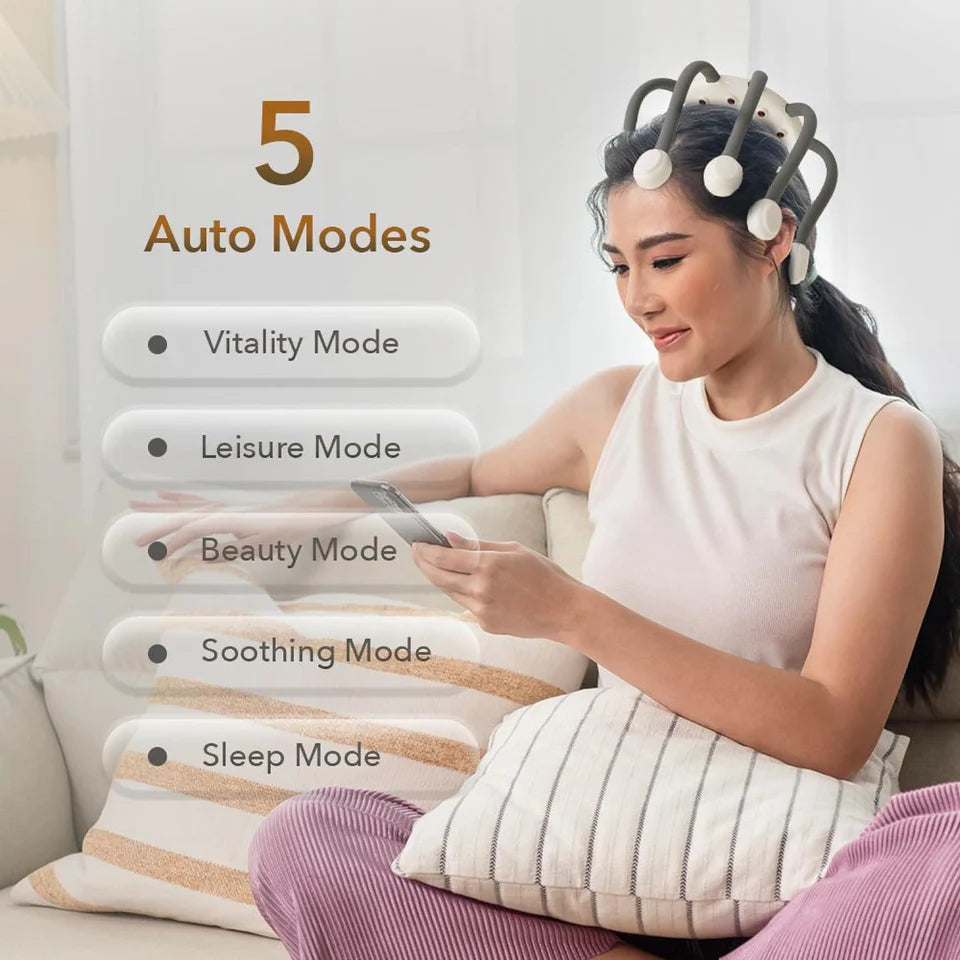 OctoGusto Electric Head Massager | 5 Auto Modes | 10 Dot Matrix Heads | 360° Acupuncture | Type-C | Hair Growth & Stress Relief