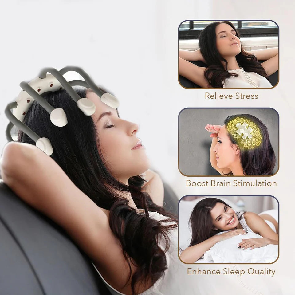 OctoGusto Electric Head Massager | 5 Auto Modes | 10 Dot Matrix Heads | 360° Acupuncture | Type-C | Hair Growth & Stress Relief