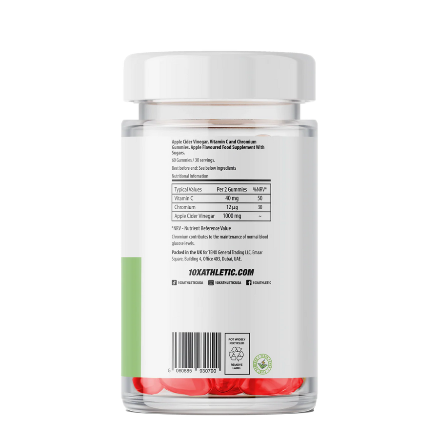 10X Apple Cider Vinegar Gummies | 1000mg ACV | 60 Vegan Gummies | Vitamin C & Chromium | Apple Flavor | Digestion & Metabolism Support