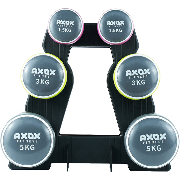 Axox Fitness Neoprene Dumbbell Set with Stand | 3-Pair 19kg | 1.5kg, 3kg & 5kg
