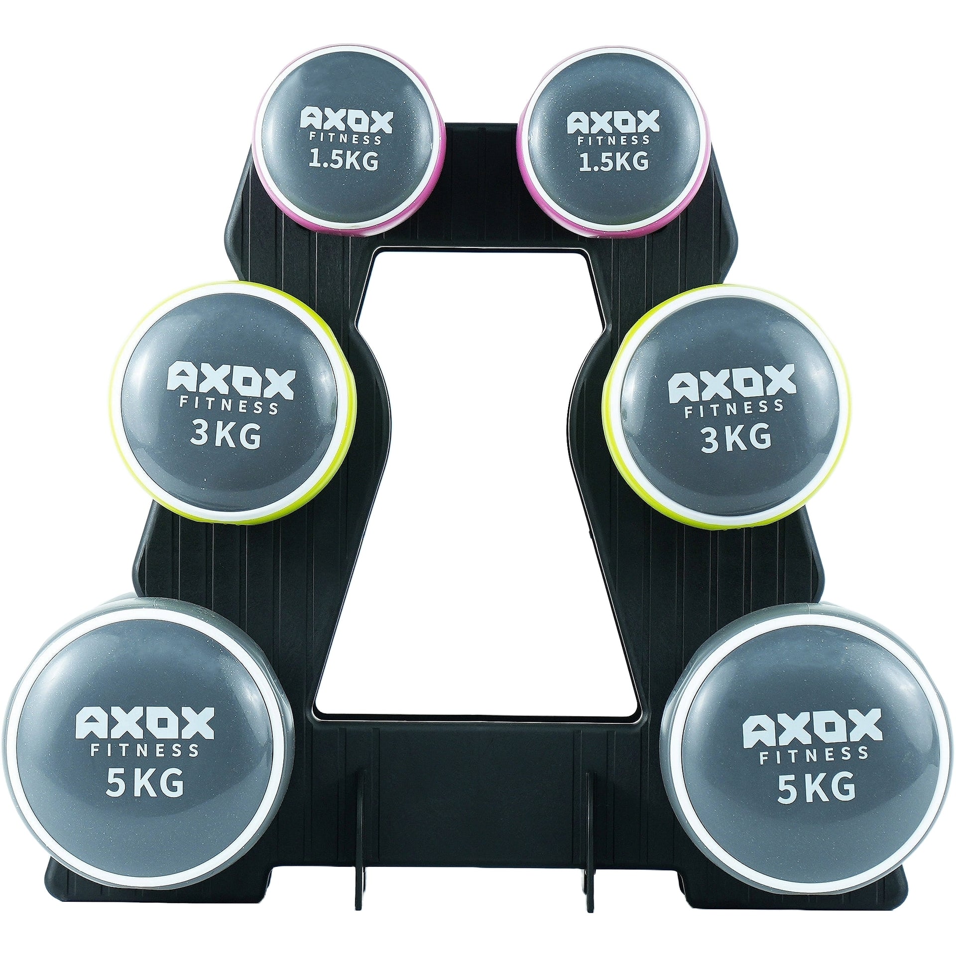 Axox Fitness Neoprene Dumbbell Set with Stand | 3-Pair 19kg | 1.5kg, 3kg & 5kg