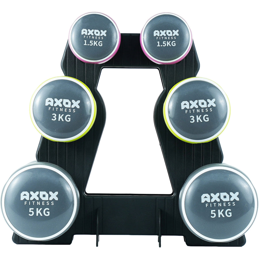 Axox Fitness Neoprene Dumbbell Set with Stand | 3-Pair 19kg | 1.5kg, 3kg & 5kg