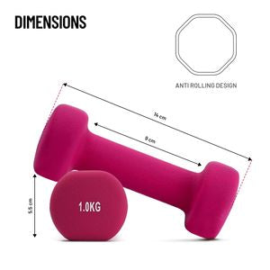 Axox Fitness Neoprene Dumbbell | 1kg Pair | Color-Coded | Strength & Rehab